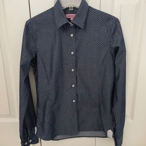 Blue shirt with light blue polka dots